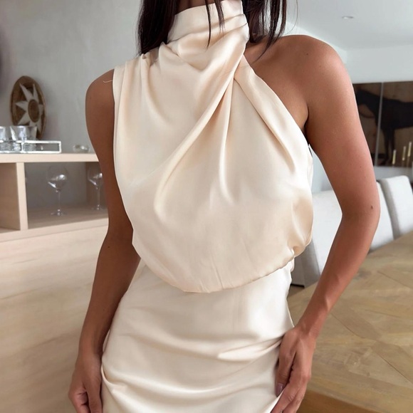 SATIN CHAMPAGNE DRESS - Picture 3 of 9